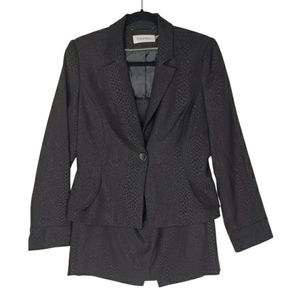 CALVIN KLEIN 2pc Black Snakeprint Skirt Suit Size 6 Small